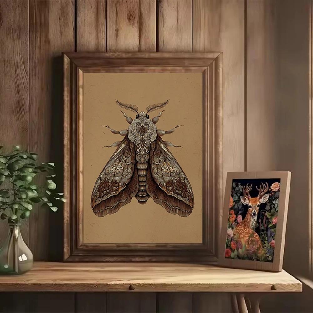 1pcs Frameless Retro Insect Moth,Butterfly,Beetle Plant Sketch Poster Canvas Painting,Living Room Bedroom Artist Home Decoration