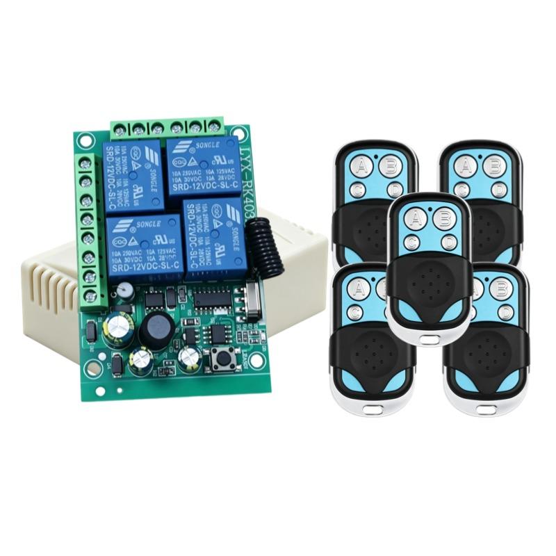 433Mhz Universal Wireless 4-key Remote Control Light Switch AC 85V 110V 220V 4CH RF Relay Receiver for Light/Garage Door/LED DIY 3