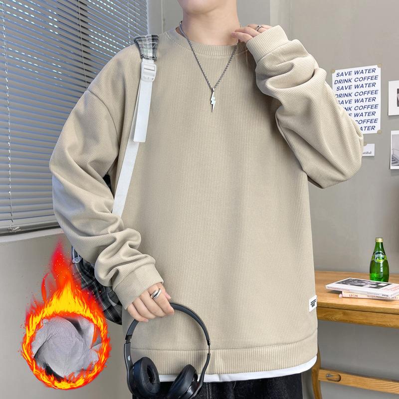 Толстовка с круглым вырезом мужская весна и осень модная однотонная корейская свободная повседневная куртка с длинными рукавами пуловер универсальная мужская одежда