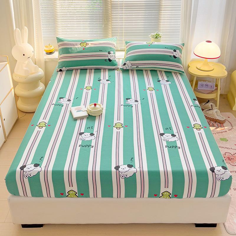 White Flower Print 100% Cotton Fitted Sheet Set Deep Pocket Elastic Mattress Cover with Pillowcases Soft Breathable Bedding Set