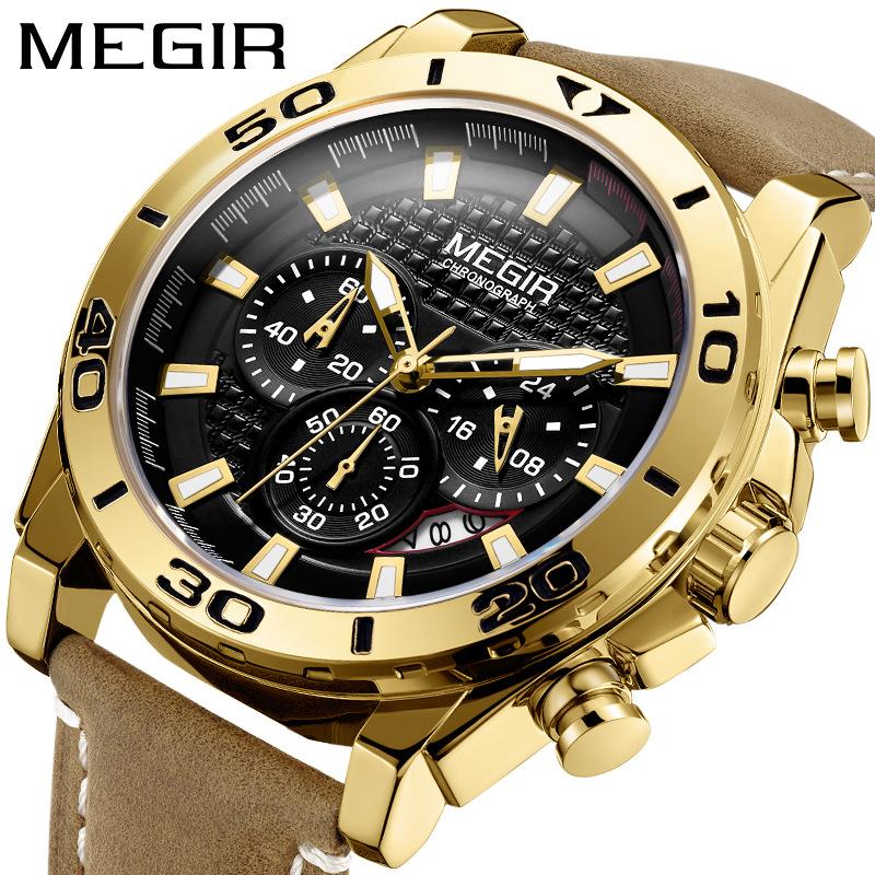 Men's Army Sports Chronograph Quartz Watches Leather Strap Luminous Waterproof Wristwatch Man Relogios Clock 2094 Silver