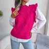Women Autumn Winter Fungus Trim Diamond Knit Tank Top Sweater O Neck Solid Color All Match Knitted Tops S-L