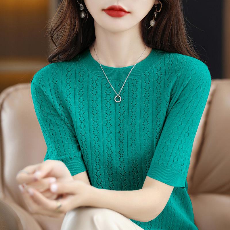 Футболка с короткими рукавами Ice Silk, женская летняя, с круглым вырезом, свободная и универсальная, трикотажная, с короткими рукавами, базовая рубашка
