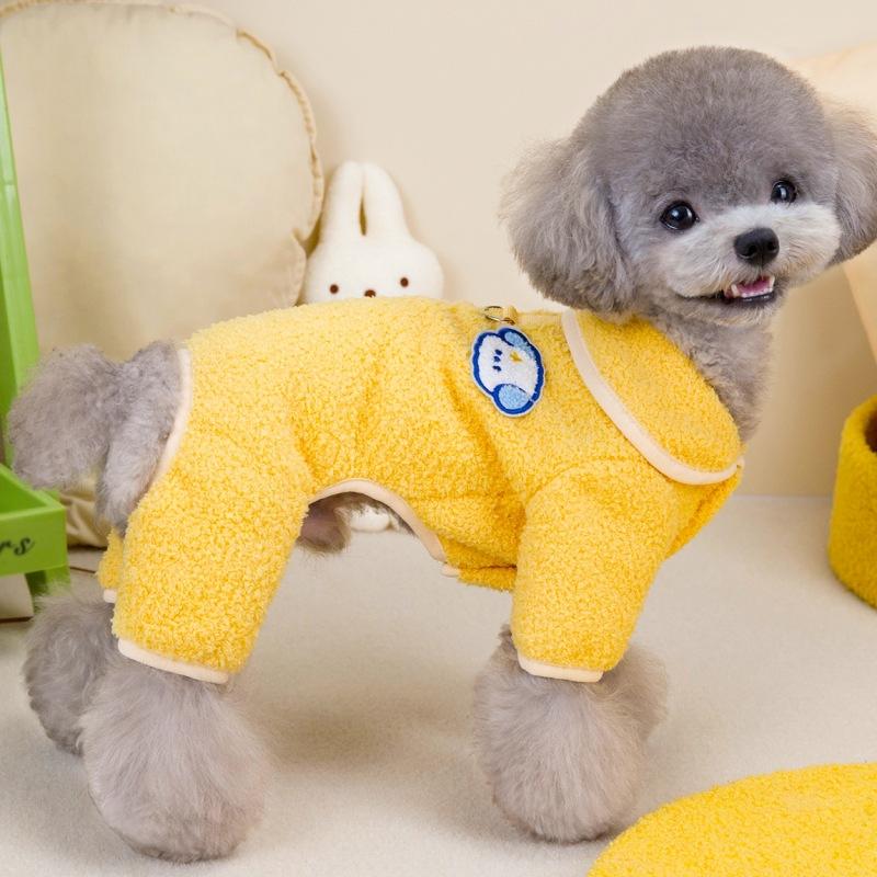 Dog clothes winter with pull ring four-legged fleece jacket teddy bear small dog pet autumn and winter clothing thickened thermal clothing