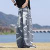 Spring Autumn Men Jeans Streetwear Straight Denim Pants Hip Hop Drawstring Trousers Male Big Pockets Clothing