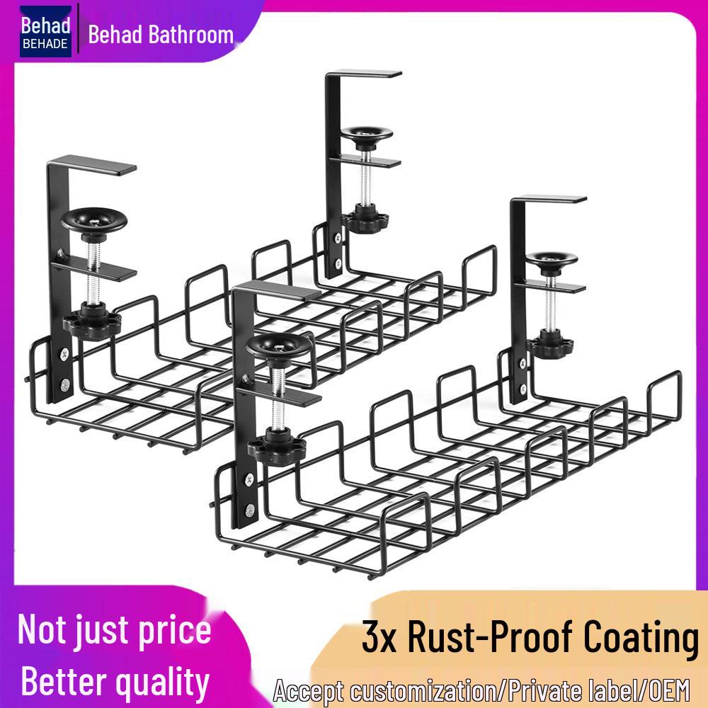 Punch-Free Under-Desk Cable Organizer & Power Strip Rack