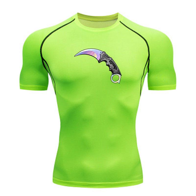 Men's Compression Fitness Sports T-Shirt, Iridescent Karambit Knife Pattern Quick Dry Breathable Athletic Top for Workou