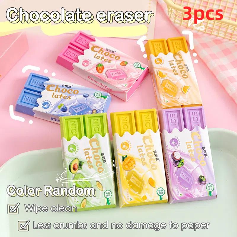 1/3/5pcs Cartoon Chocolate Design Eraser Large Eraser Student Painting Writing Pencil Eraser Stationery School Office Supplies