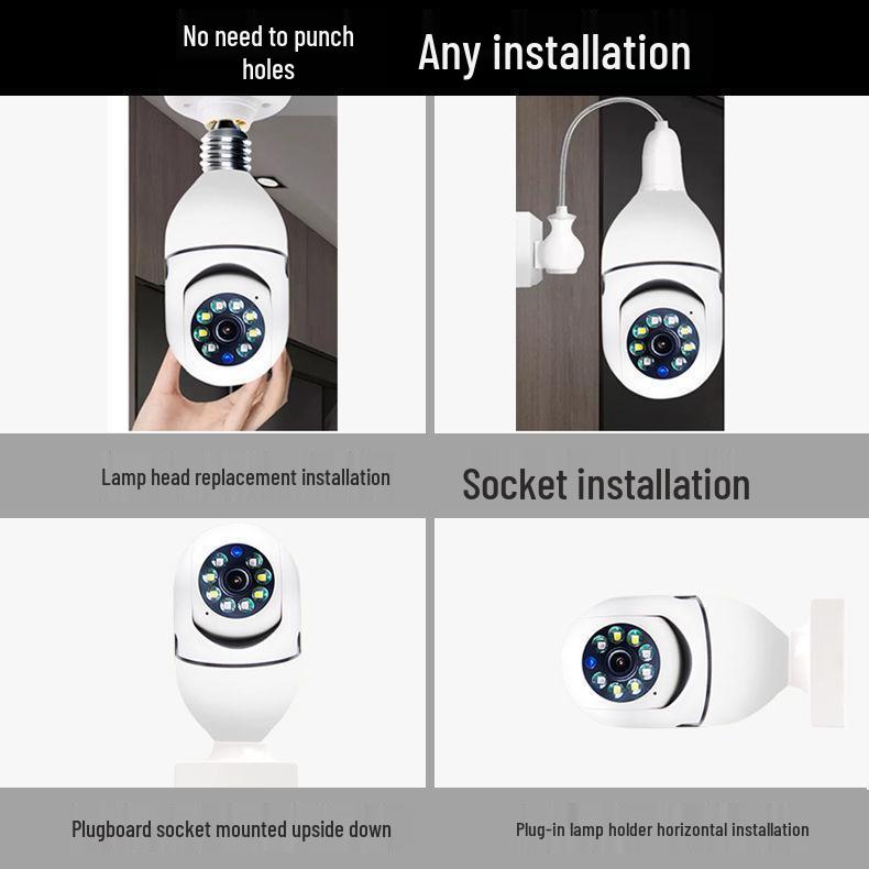 360° Wireless Surveillance Light Bulb Camera with Mobile Remote and Full-Color Night Vision HD Monitoring