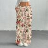 Women's Casual Christmas Print -Lined Loose Fit Straight Leg Pants with and Elastic Waist for Winter