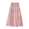 Women Maxi Skirt Elastic High Waist Ruffle Stitching Large Hem Long Skirt Solid Color A-Line Summer Casual Skirt