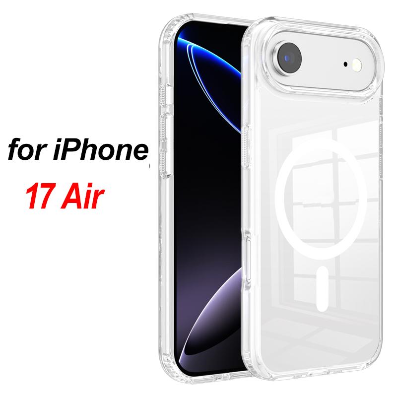 IPhone 17 17Air 17Pro Max Противоударный Прозрачный Чехол PC Прозрачная Накладка для IPhone17 для Беспроводной Зарядки MagSafe Магнитный Чехол Для