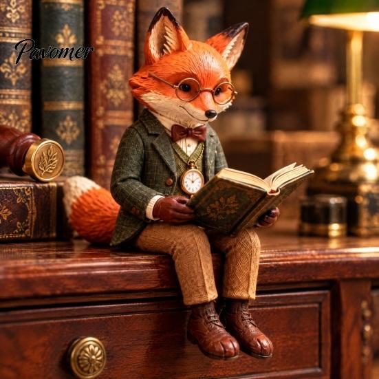 Домашний декор в деревенском стиле, Винтажная фигурка лисы из смолы, Статуэтка читающей книгу с подвесной деталью для ножек стола, Полки, Сидящий на полке, Орнамент Декор