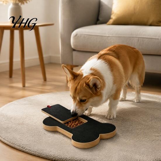 Dog Scratching Deck Scratch Board with Treat Box, Wooden Nail File Board, Bone Stress Free Claw Care Shaped Pad, Grinder Alternative for Large