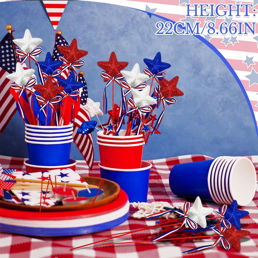 Independence Day Five-pointed Star Decoration Red, And Blue Five-star Bow Star Stick Plug American Independence Day Party Decoration