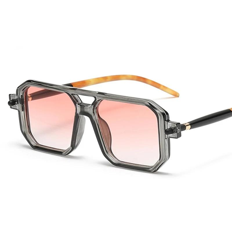 Vintage Square Sunglasses for Men Fashion 2023 Retro Double Bridge Male Sun Glasses Eyewear Hollow Trendy Design Shades