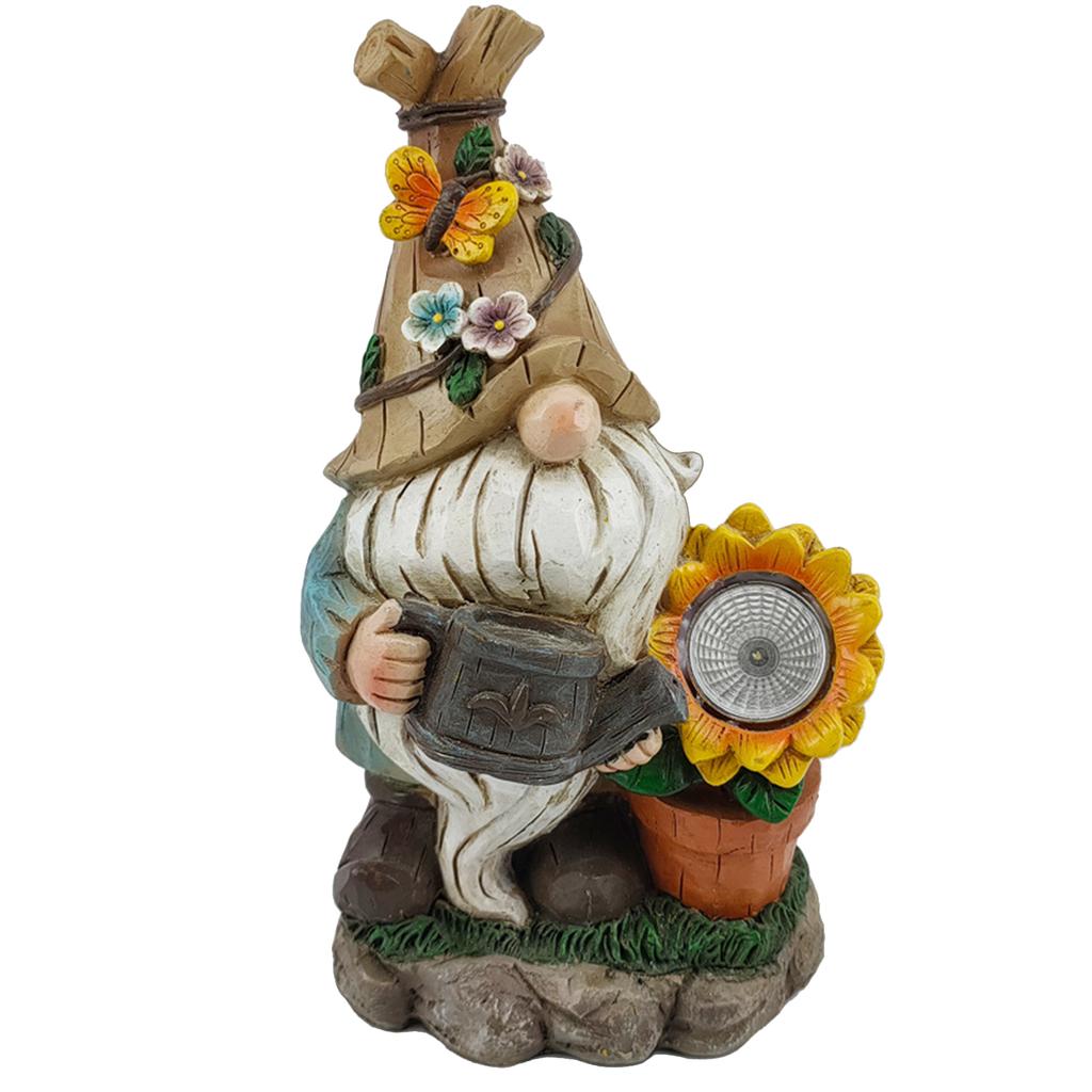 Уличный солнечный светильник для сада, Декоративная фигурка эльфа из смолы, Статуэтка гнома с флоковым покрытием, Декоративный светильник для садового ландшафта