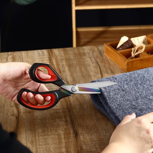 LIVINGO Professional Left-Handed Scissors with Sharp Titanium Non-Stick Blades for Cutting Tape, Cardboard, Fabric, and Various Materials, 16-Ply Fabr