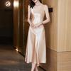 Silk Satin V-neck Suspender Dress Spring New Draped Mid-length Temperament Base Skirt