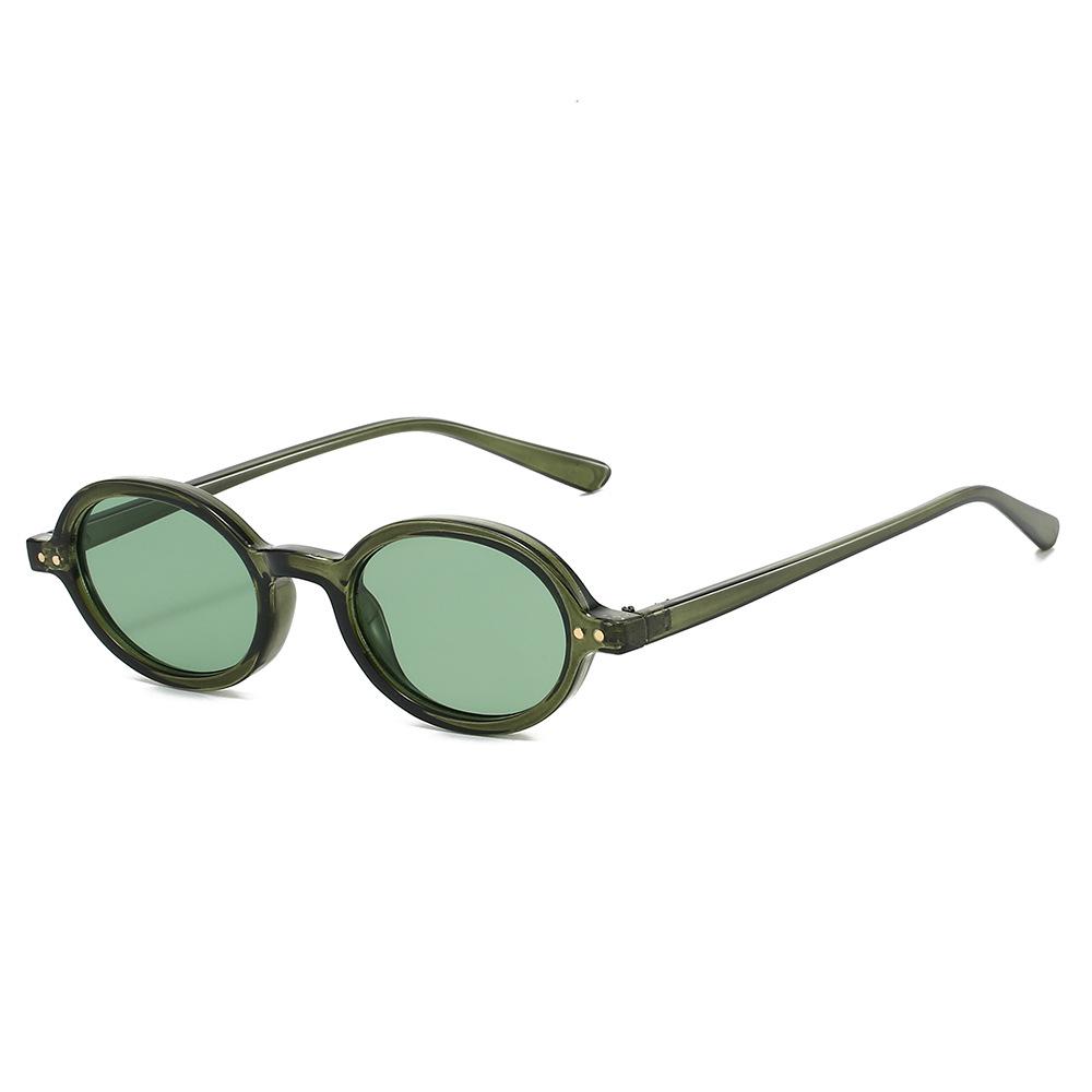New Fashion Small Oval Black Sunglasses Men Women Vintage Rivets Punk Blue Green Round Shades UV400 Female Sun Glasses