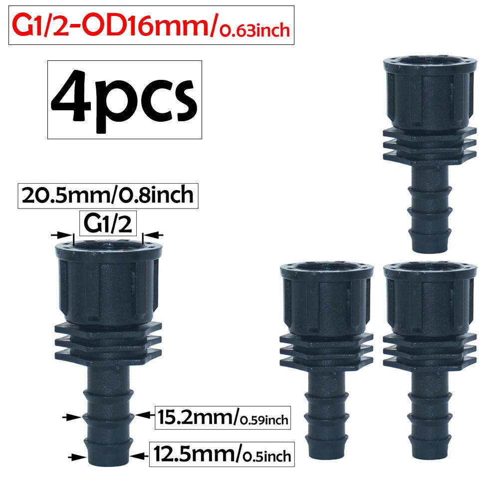 4pcs 1/2 3/4 Female Thread to 16mm 20mm PE Hose Tube Barb Connector Plastic Pipe Fitting Farm Irrigation Joints