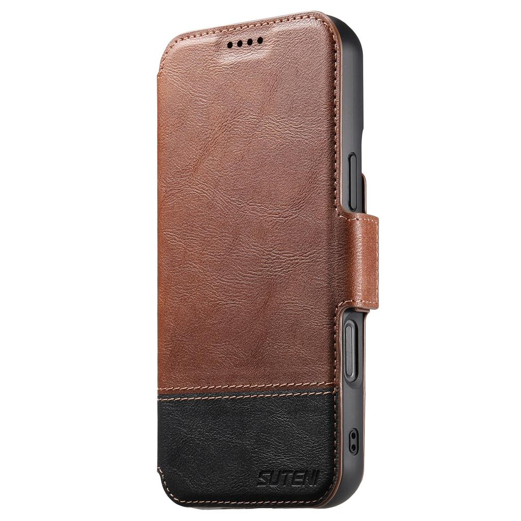 SUTENI Q-06 For iPhone 16 Case Color Splicing Magnetic Detachable Leather Phone Cover