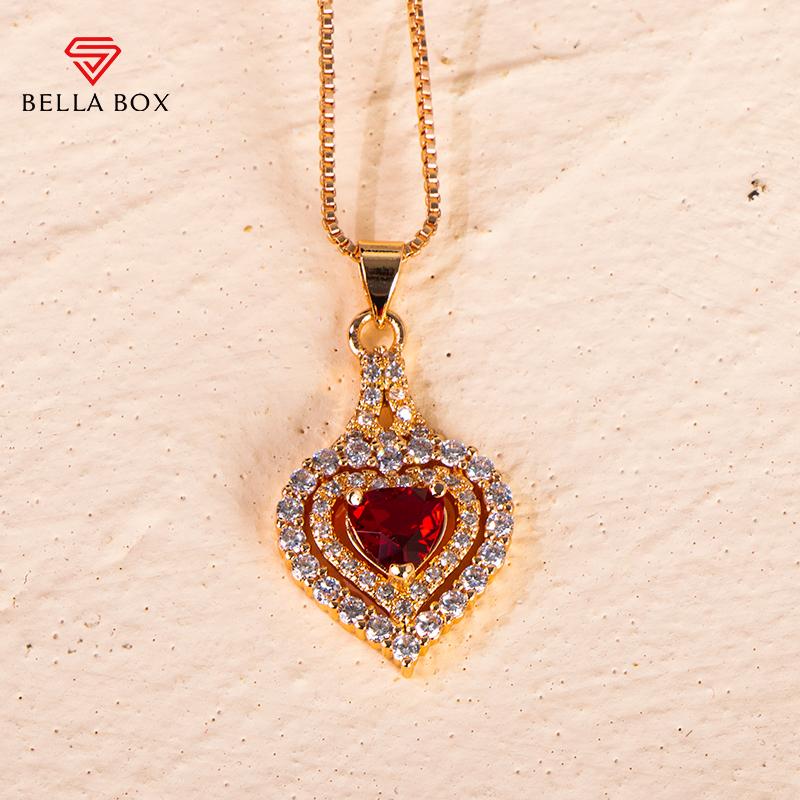 BELLA BOX Горячие продажи в форме сердца, рубиновые драгоценные камни, цвет розового золота, 5А, циркон, цепочка на ключицу, простое хрустальное ожерелье для женщин, свадебные украшения, оптовая продажа