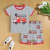 2 Pcs/Set Children Top Pants Suit Cartoon Truck Printing O Neck Pajamas Short Sleeve Summer Outfit Unisex Casual Homewear Clothes