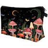 Cute Mushroom Print Cosmetic Bag Large Capacity Polyester Travel Storage Bag Zipper Coin Purse