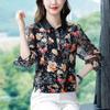 Women's Spring and Autumn Thin Section Plus Size Lapel Printed Chiffon Shirt Loose Thin Nine Minute Sleeve Floral Pullover Shirt