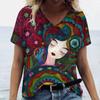 Summer Cartoon T-shirt Graphic Printing V-neck Short-sleeved Pullover Outdoor Casual Women's T-shirt