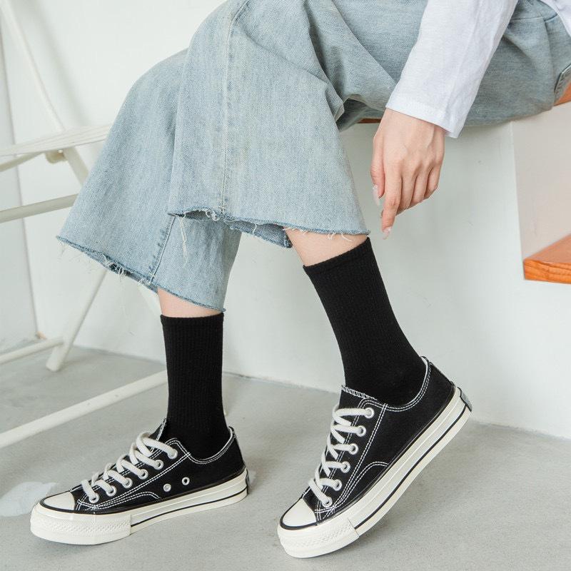 Basic Black, White And Gray Socks, Solid Color Simple Sports Cotton Socks, Comfortable And Breathable Medium Tube Socks, Stockings