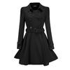 "Women's European and American Slim Ruffled Woolen Coat with Belt Buckle - Autumn/Winter 2021"