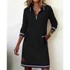 Fall Winter Women's Casual Color Block Dress Zip Collar Long Sleeve Pockets Dress European American Style