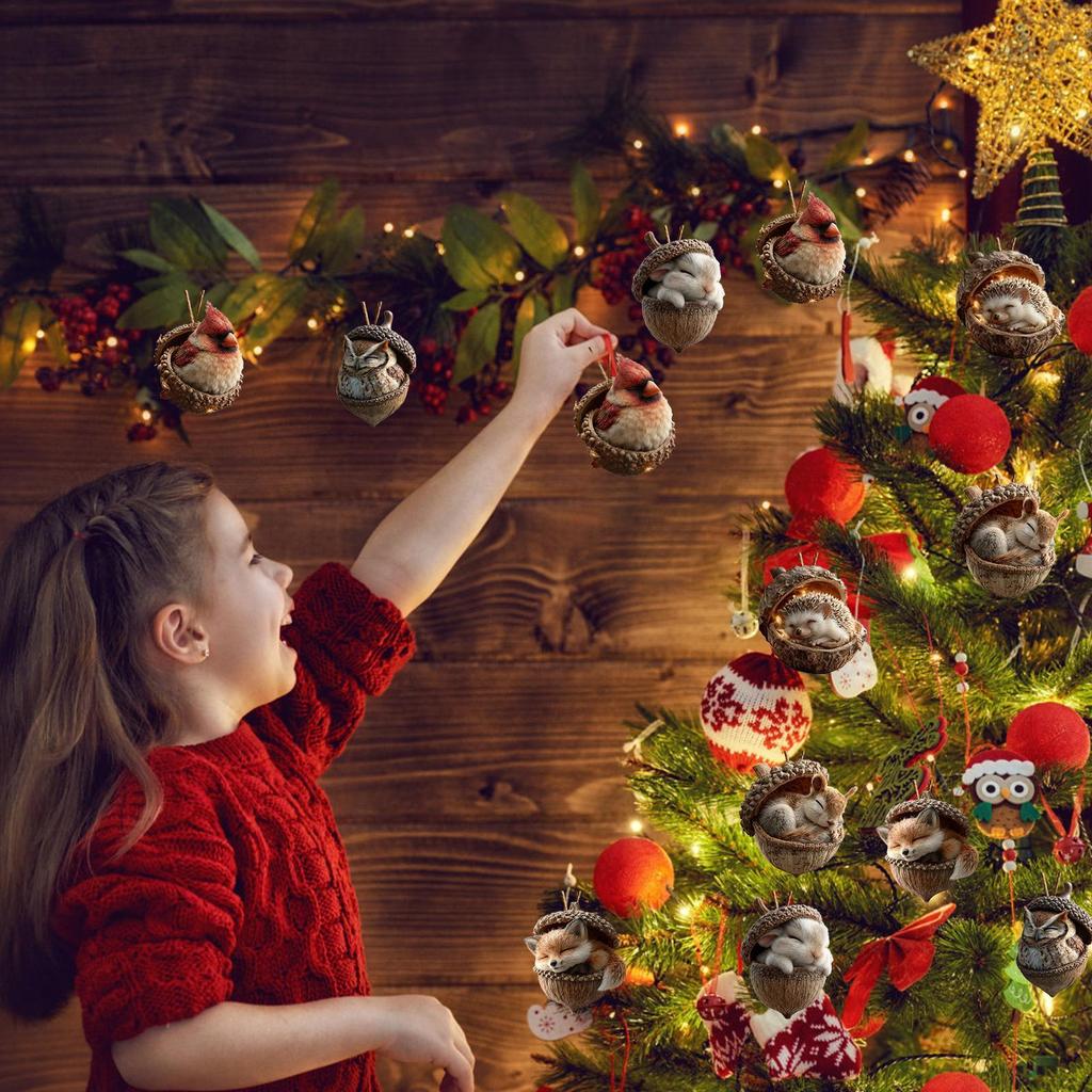 Animal Christmas Ornaments 2D Acrylic Seasonal Decoration Hangable Holiday Decorations for Home Office Living Room Study Garden