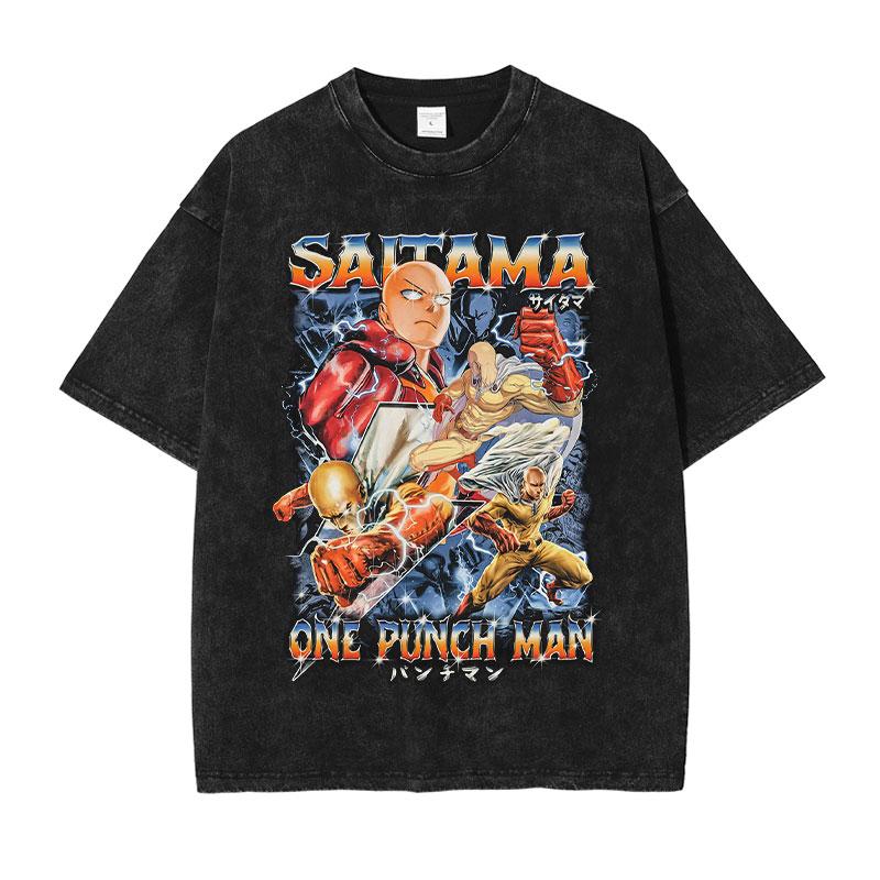 Genos T Shirt Vintage Washed Oversized Anime OOne Punch Tshirts Unisexga Short Sleeve Saitama Garou Tops Tees Unisex Cotton