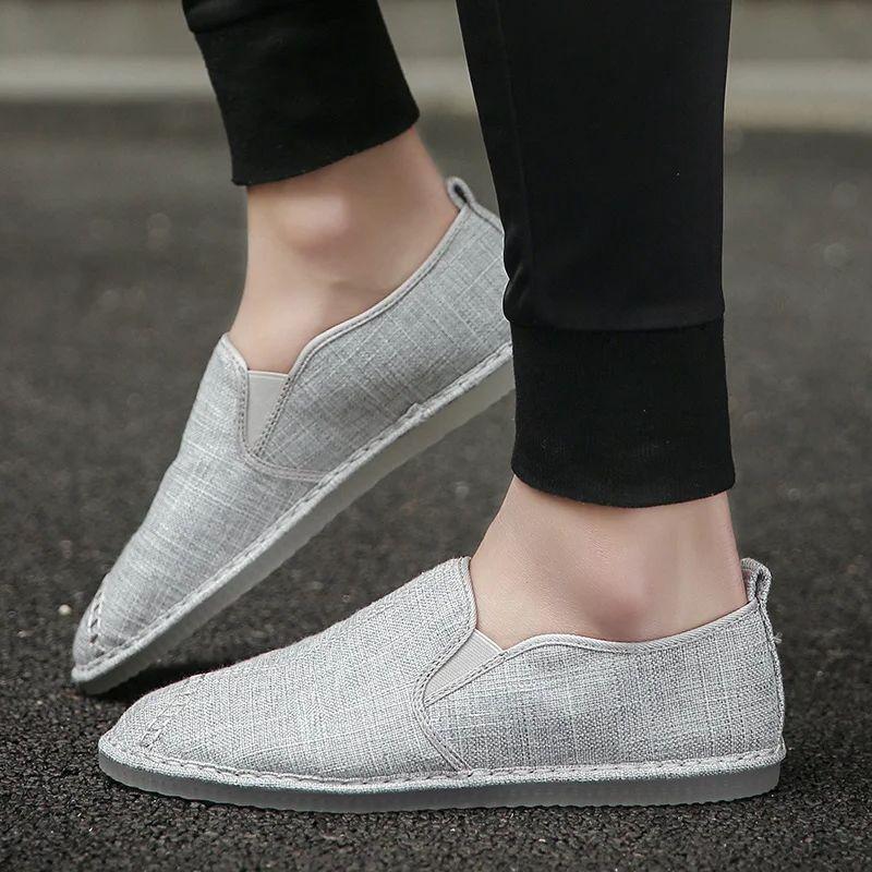 Горячая Распродажа Классические мужские белые мокасины ручной работы Slip-On Shoes Мужские удобные дышащие парусиновые туфли на плоской подошве Мужская ленивая повседневная обувь