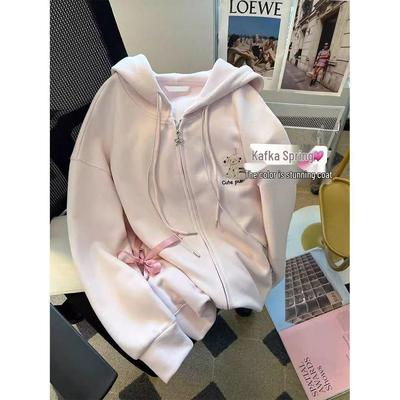 Женский милый преппи розовый свитшот с капюшоном - Кардиган на пуговицах для осени/зимы