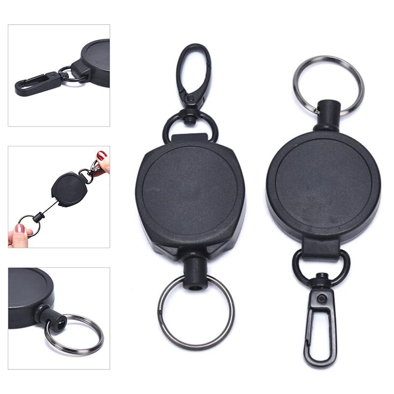 Badge Reel Pull Keychain Retractable Id Holder Security Card Clip Key Ring Black