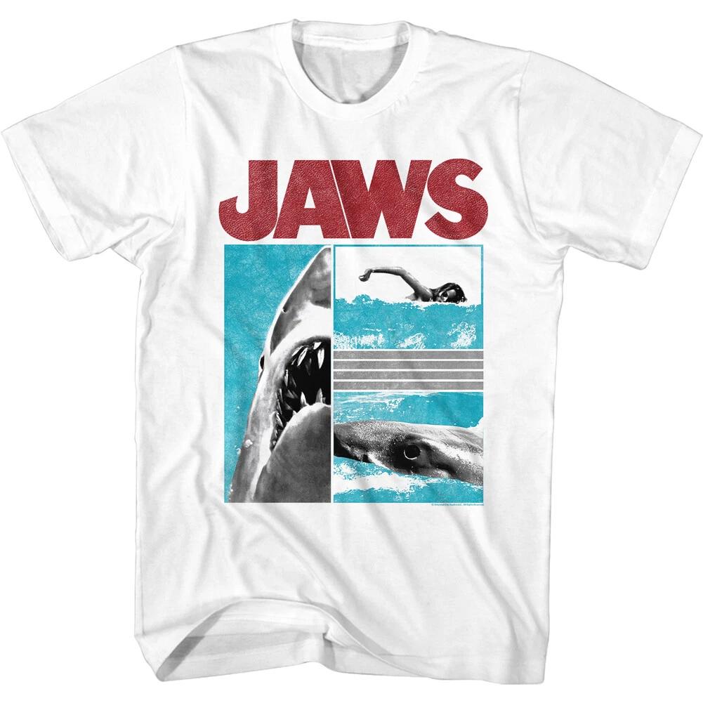 Jaws 70's Thriller Movie Great White Multi Panels & Swimmer Men's T Shirt