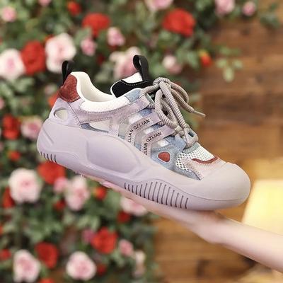 Модные женские кроссовки в стиле ретро 2024 года, новые нескользящие сетчатые женские вулканизированные туфли, дышащие кожаные танкетки, спортивная женская обувь Zapatos De Mujer