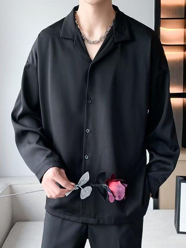 Men's Short-Sleeve White Cuban Collar Shirt - Trendy, High-End, Loose Fit, Casual Ice Silk Summer Wear