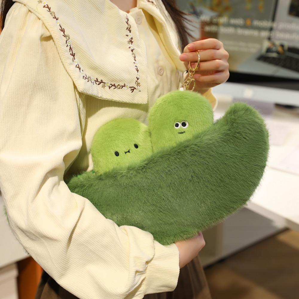 Cartoon Green Soybeans Pea Pod Plush Toy Kawaii Keychian Stuffed Doll Plant Pendant Hangings Bag Home Decor Kids Birthday Gift