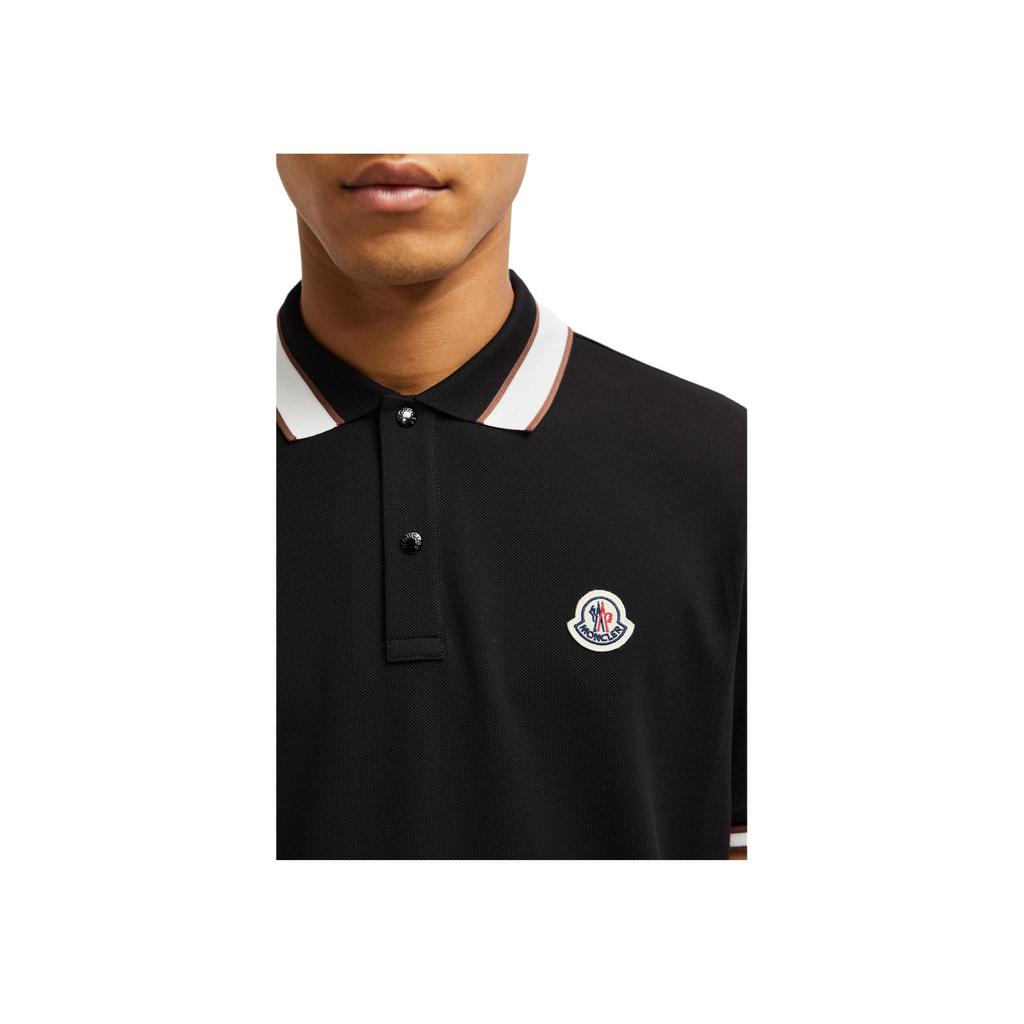 Moncler Logo Striped Trim Short Sleeve Polo Shirt Men Polo Shirts Black J20918A0001889A16999