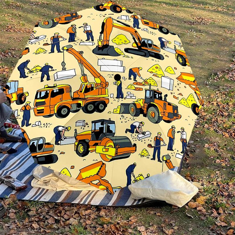 1PC construction workers construction vehicles Umbrella-8-Rib Reinforced Portable Folding Travel Suitable for All Seasons