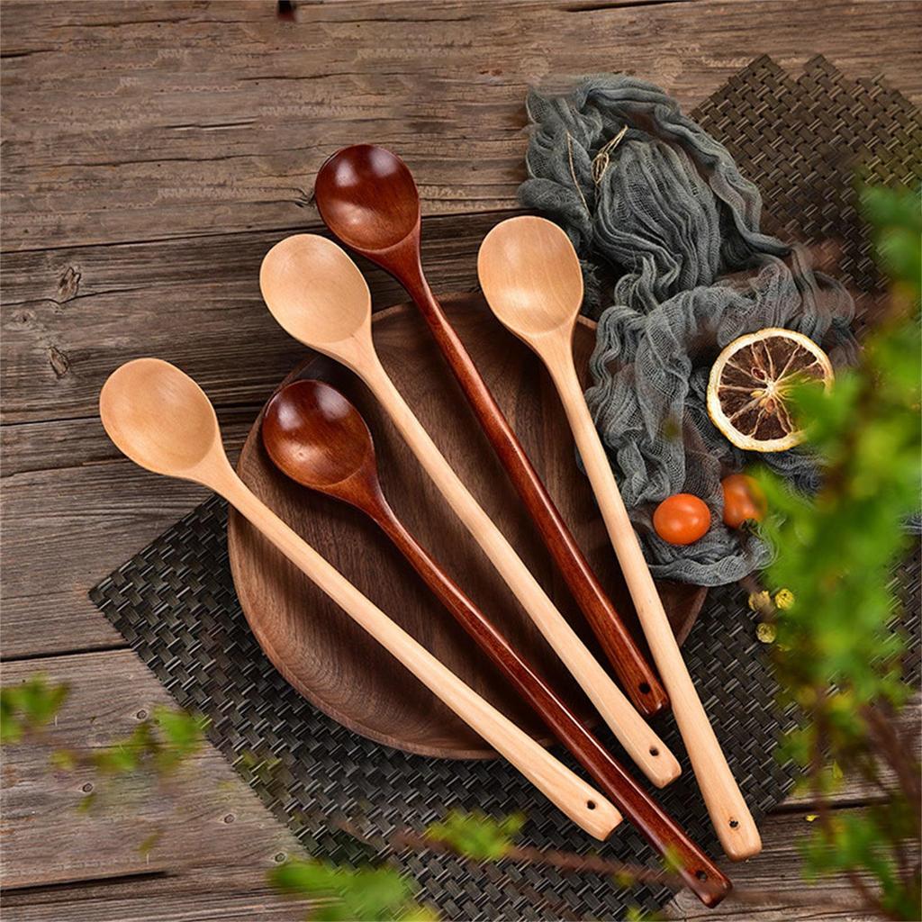 Натуральная деревянная ложка с длинной ручкой, кухонная утварь для перемешивания горячих супов, кофе и соусов, термостойкий кухонный инструмент