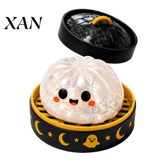 Soft TPR Pinching Toy Ghost Dumpling Stress Ball with Steamer, Maltose Slow Rising Squeeze Toy, Fidget Sensory Halloween for Anxiety Relief And Party