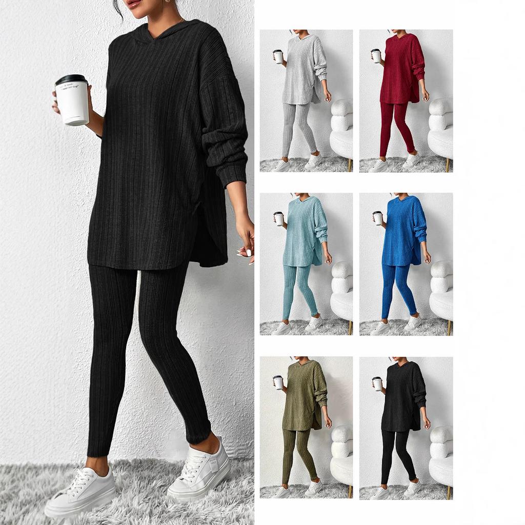 Женский трикотажный костюм на осень и зиму 2025 года, свободный, с капюшоном, с длинными рукавами, повседневные брюки