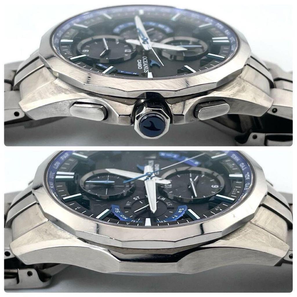 Casio Мужские часы OCEANUS Manta Solar Titanium Chronograph Черные Радиоуправляемые, Циферблат, OCW-S3000