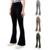 Women Flared Pants Elastic High Waist Wide Leg Casual Trousers with Flap Pockets Solid Color Cargo Pants Daily Wear